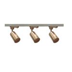 Three pieces of Rose Gold modern Track Light arranged on a white track rail