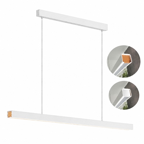 Elio Linear LED Pendant light Smart gesture sensor - White with beech wood end cap White linear pendant light with beech end cap