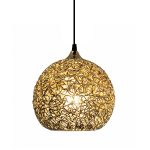 Mid century gold pendant light with woven wire mesh shade