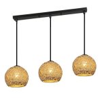 Mid century gold pendant light with three gold wire mesh shades