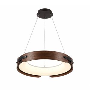Walnut ring pendant light on white background