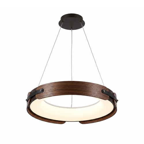 Walnut ring pendant light on white background