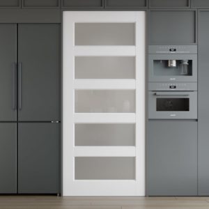 5-Panel Prebuilt Interior Frosted Glass Door Slab