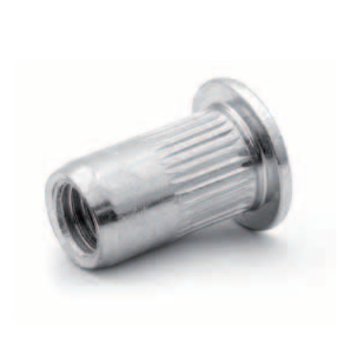 Rivkle Blind Rivet Nut M3 (For 0.5mm to 1mm), Flat Head Knurled Open, Steel, Pack of 100, 233 07 030 100