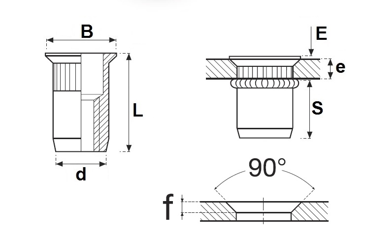 Rivkle Blind Rivet Nut M3 (For 1mm to 1.75mm), Countersunk Head Knurled Open, Steel, Pack of 100, 233 17 030 175 - Image 2