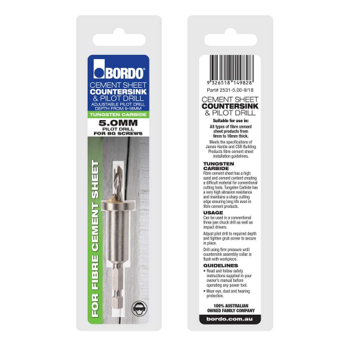 Bordo 5mm Cement Sheet Countersink and Pilot Drill, 2531-5.00-9/18 - Image 2