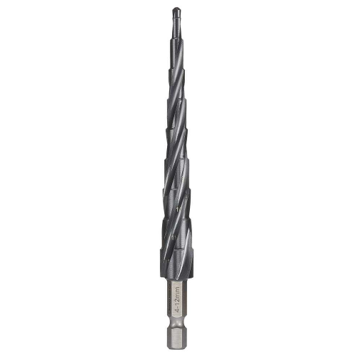 Bordo Step Tip Step Drill 10mm Deep Cut 4-12mm x 1mm HSS-Co5 (Cobalt) TiAlN Coated 1/4" Hex Shank, 2612-MD1