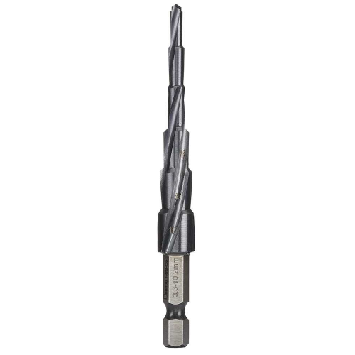 Bordo Step Tip Step Drill 10mm Deep Cut Tapping 3.3,4.2,5.0,6.8,8.5,10.2mm HSS-Co5 (Cobalt) TiAlN Coated 1/4" Hex Shank, 2612-MD4