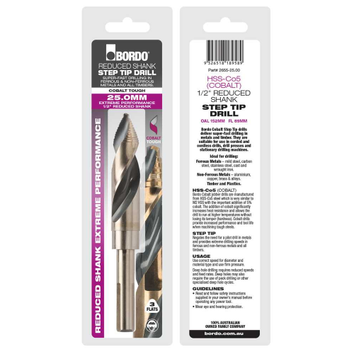 Bordo 13.5mm HSS-Co5 (Cobalt) 1/2” Reduced Shank Step Tip Drill, 2655-13.50 - Image 3